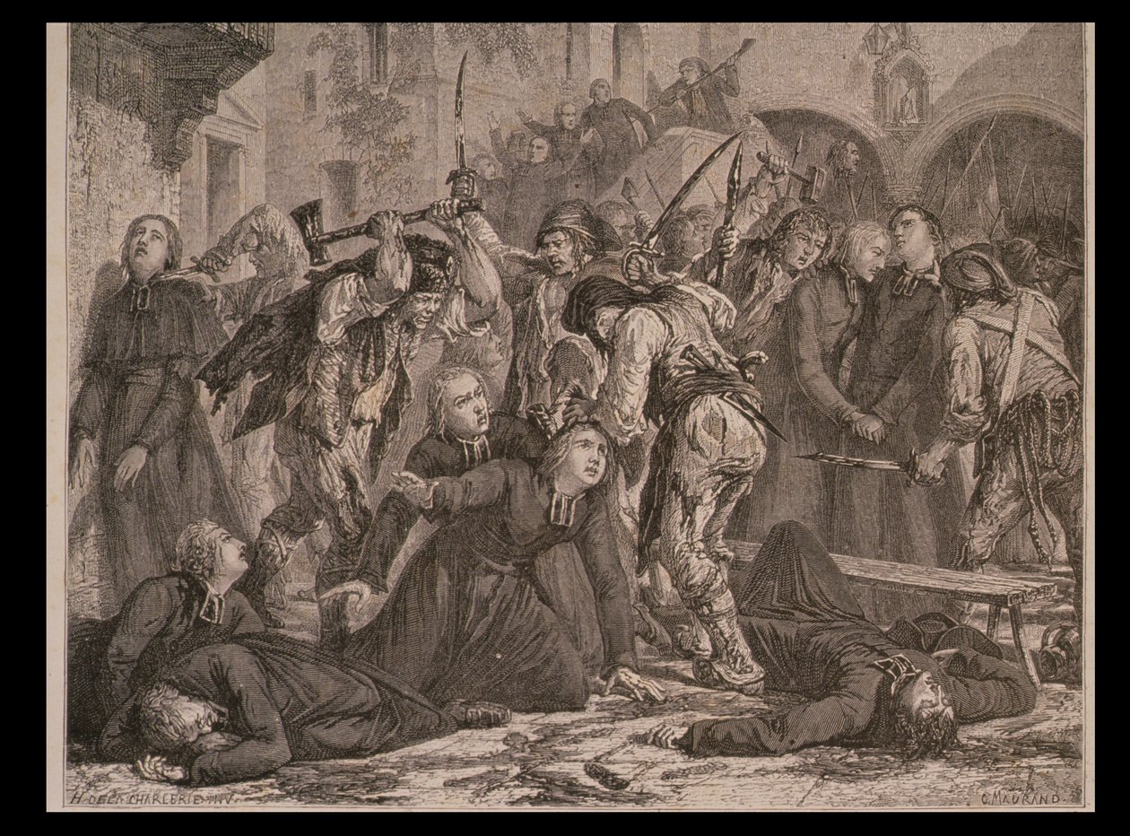 De Slachting van de Priesters in September 1792, gegraveerd door Charles Maurand door H. de la Charlerie