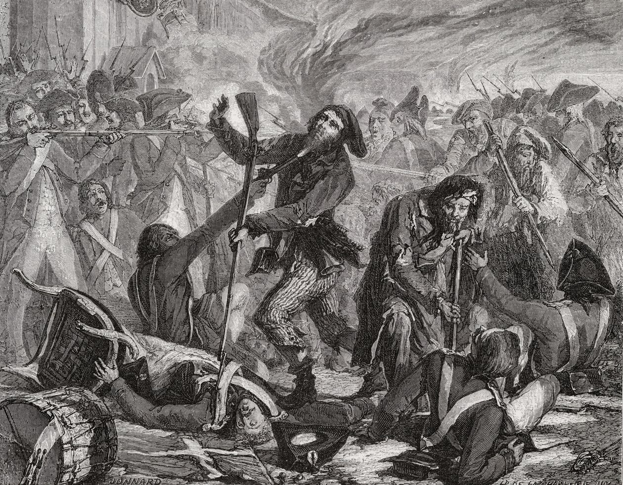 Het bloedbad van de Zwitserse Garde, 10 augustus 1792 door H. de la Charlerie