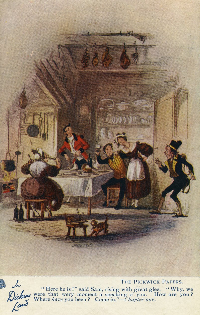 In Dickens Land - The Pickwick Papers Ansichtkaart, ca. 1905 door Hablot Knight Browne