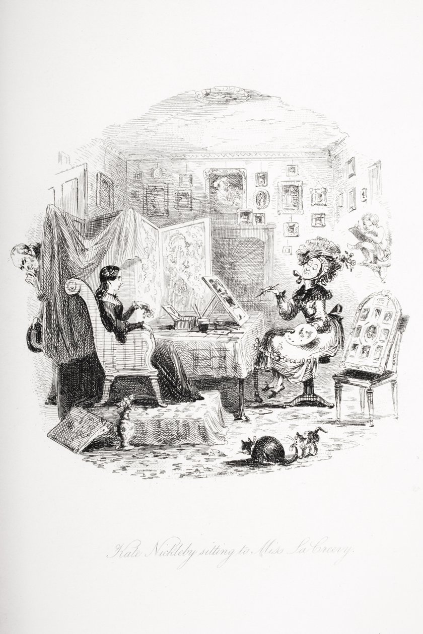Kate Nickleby poseert voor Miss La Creevey, illustratie uit 