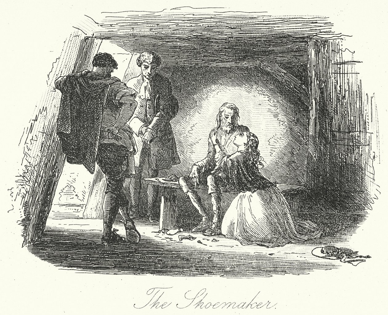 De schoenmaker (gravure) door Hablot Knight (1815-92) (after) Browne