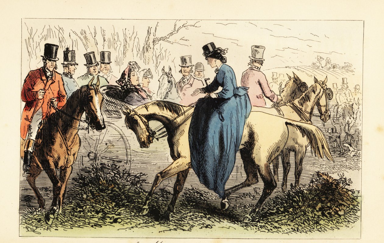 Engelse aristocraat in een koets negeert een handdruk van een dame door after Hablot Knight Browne