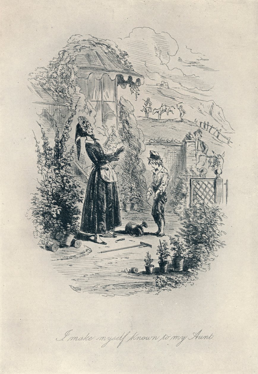 Ik maak mezelf bekend aan mijn tante. Ets uit David Copperfield, c1840-1880, 1923 door Hablot Knight Browne