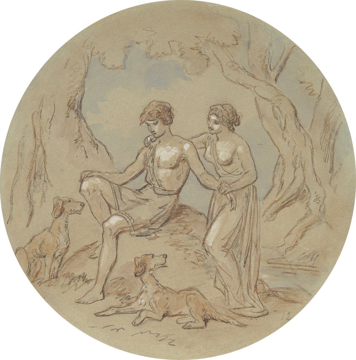 Een van achttien ontwerpen voor een serie platen die Venus en Adonis illustreren door Hablot Knight Browne