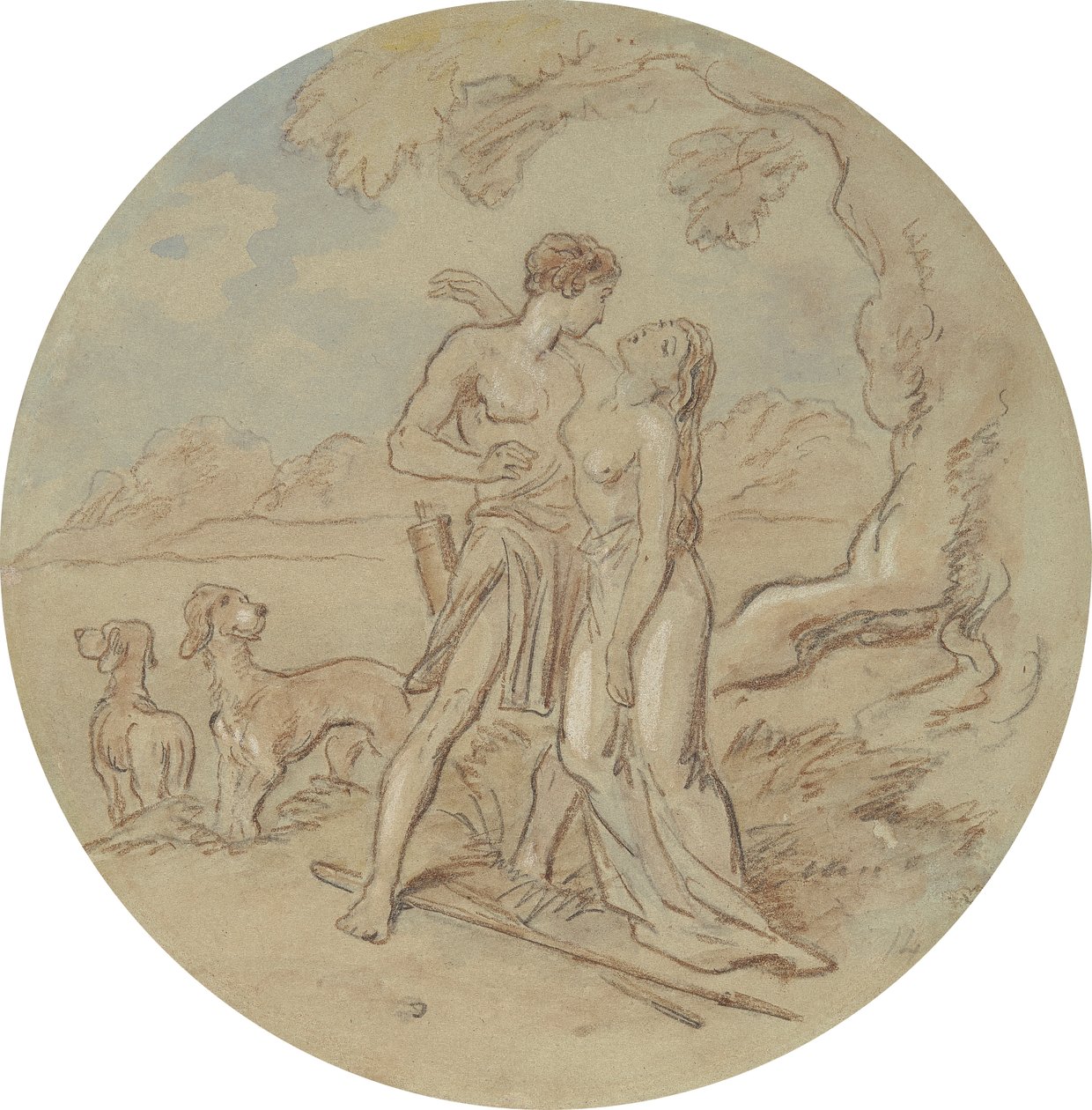 Een van achttien ontwerpen voor een serie platen die Venus en Adonis illustreren door Hablot Knight Browne