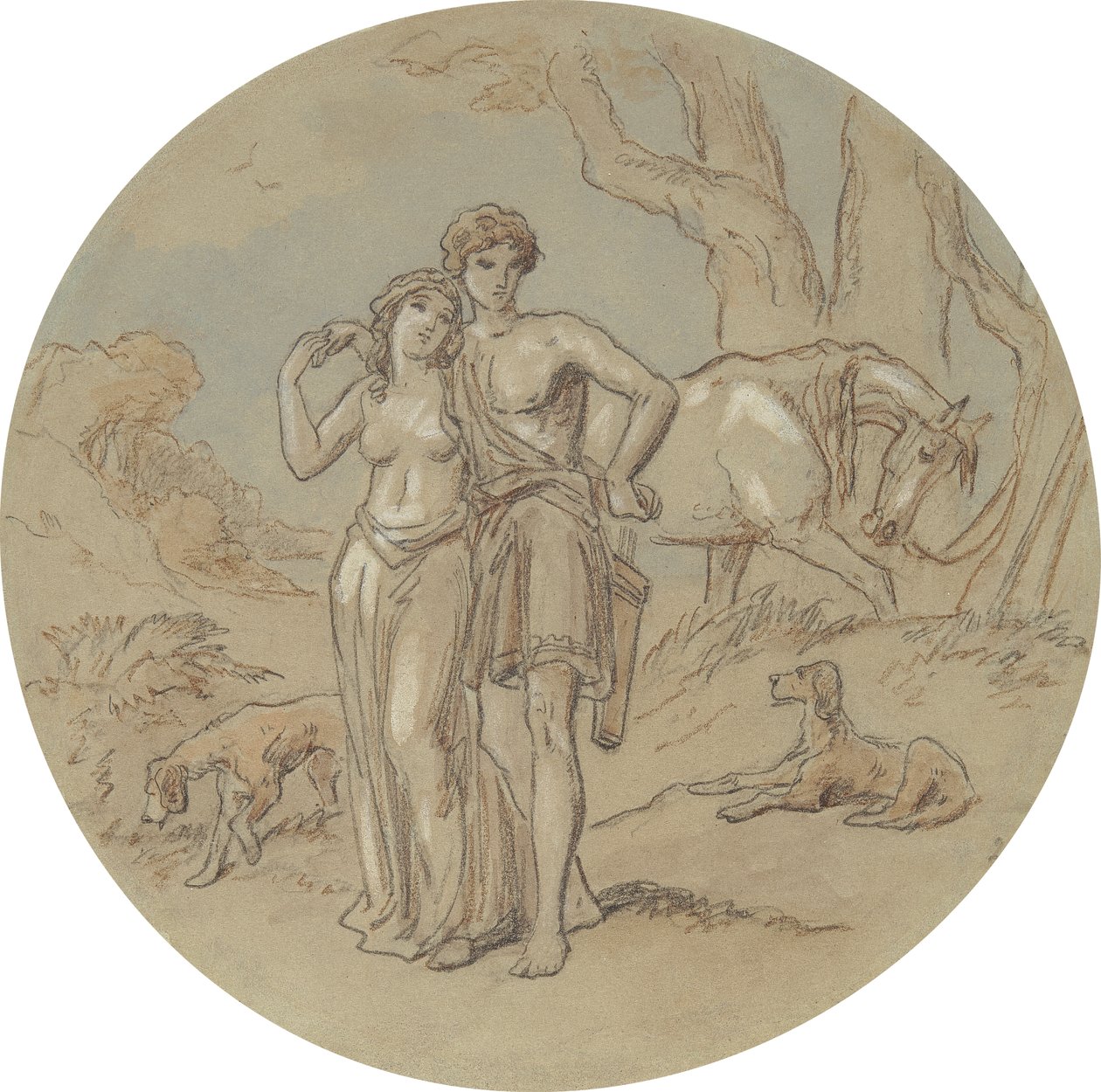 Een van achttien ontwerpen voor een serie platen die Venus en Adonis illustreren door Hablot Knight Browne