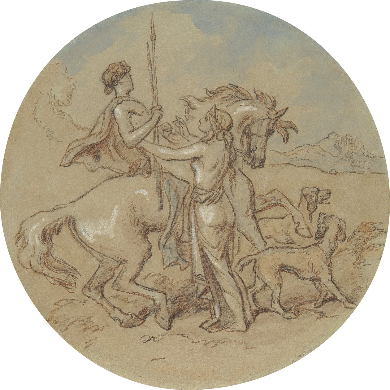 Een van achttien ontwerpen voor een serie platen die Venus en Adonis illustreren door Hablot Knight Browne