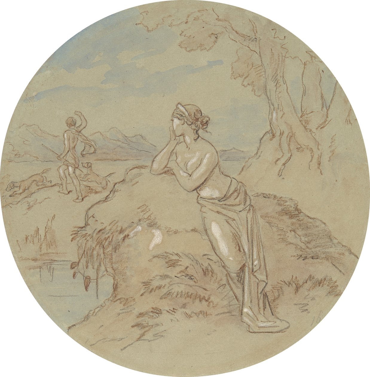 Een van achttien ontwerpen voor een serie platen die Venus en Adonis illustreren door Hablot Knight Browne