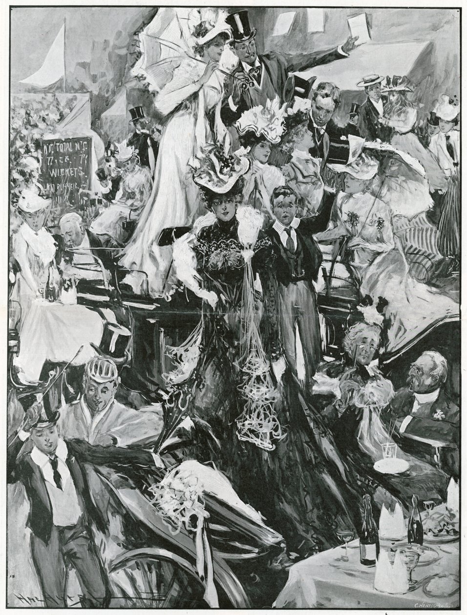 Eton en Harrow cricketwedstrijd (litho) door Hal Hurst