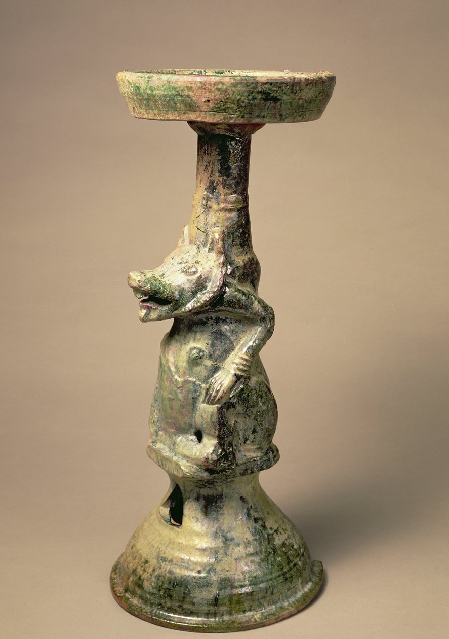 Vroege Chinese aardewerklamp, grafartefact, Han-dynastie, 25-220 AD (keramiek) door Han Dynasty Chinese School