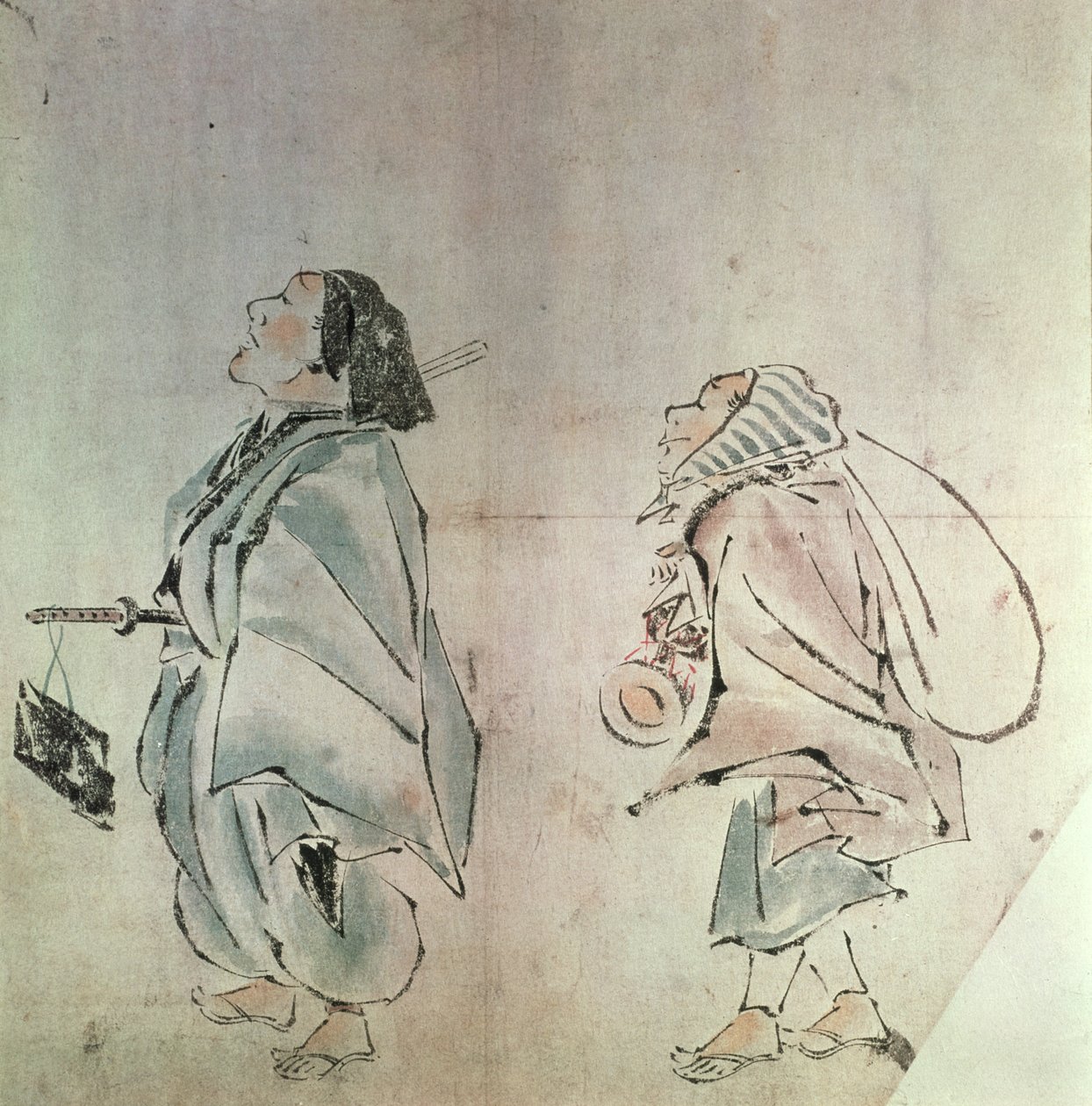Samurai gevolgd door een dienaar door Hanabusa Itcho