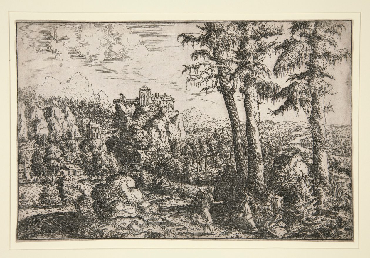 Landschap met Hagar en engel door Hanns Lautensack