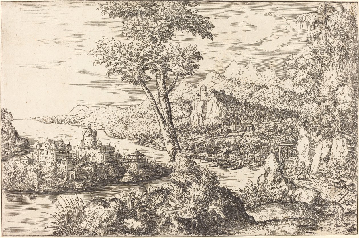 Landschap met drie mannen door Hanns Lautensack