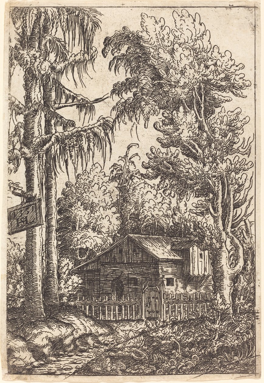 Landschap met uitzicht op een boerderijhuisje door Hanns Lautensack