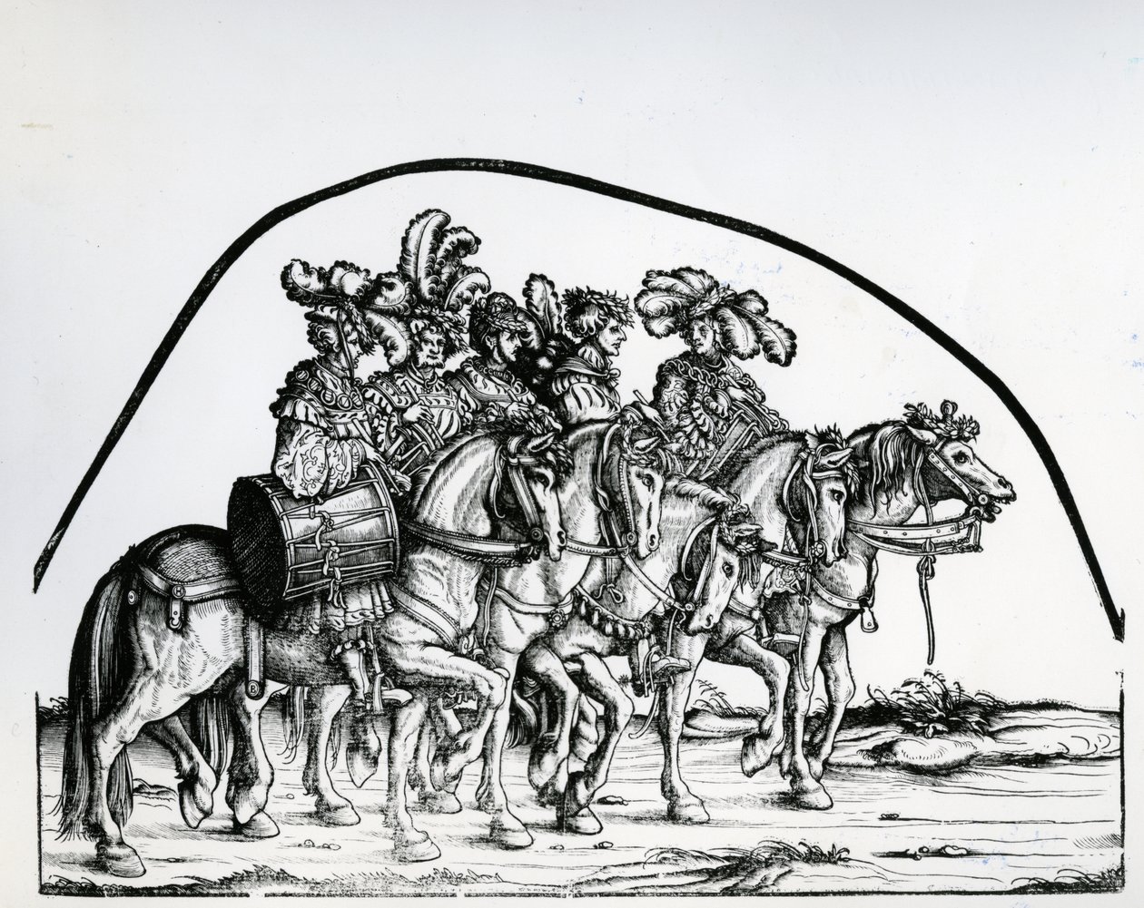 Een groep drummers, uit de Triomftocht van keizer Maximiliaan I, c.1517 door Hans Burgkmair