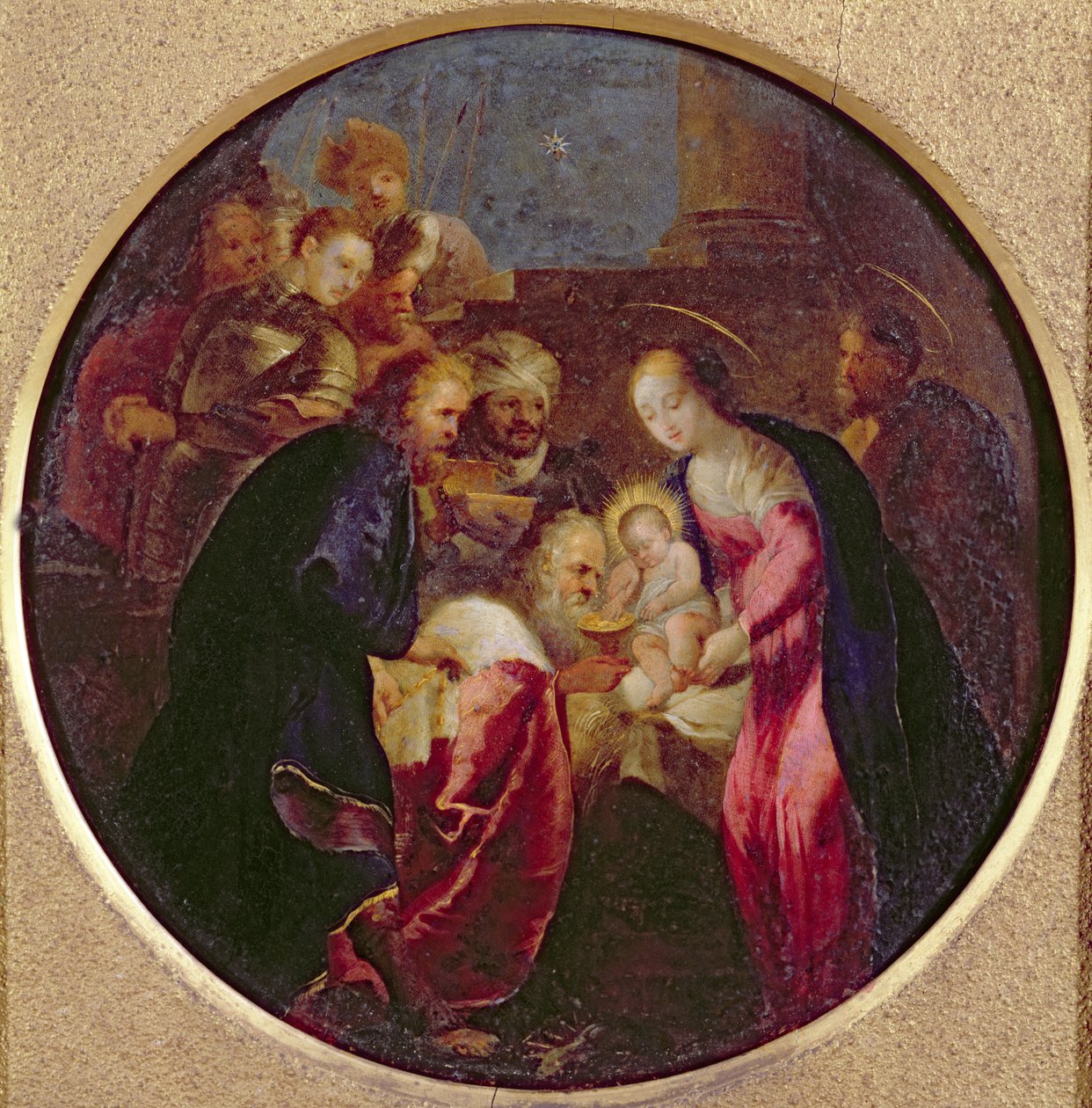 Aanbidding der Wijzen, 1600-25 door Hans I or Johann Rottenhammer