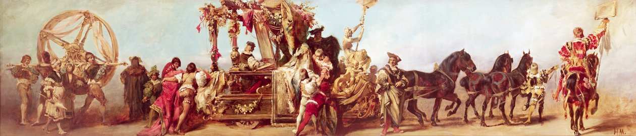 Ontwerp voor de jubileumprocessie van keizer Franz Joseph I van Oostenrijk: De textielindustrie, 1879 door Hans Makart