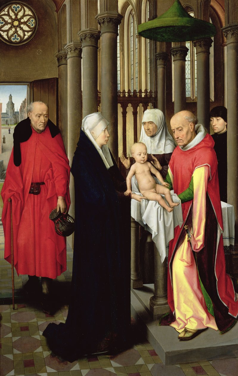 Aanbidding der Wijzen: rechtervleugel van drieluik, voorstelling van de Presentatie in de Tempel, ca.1470-72 door Hans Memling