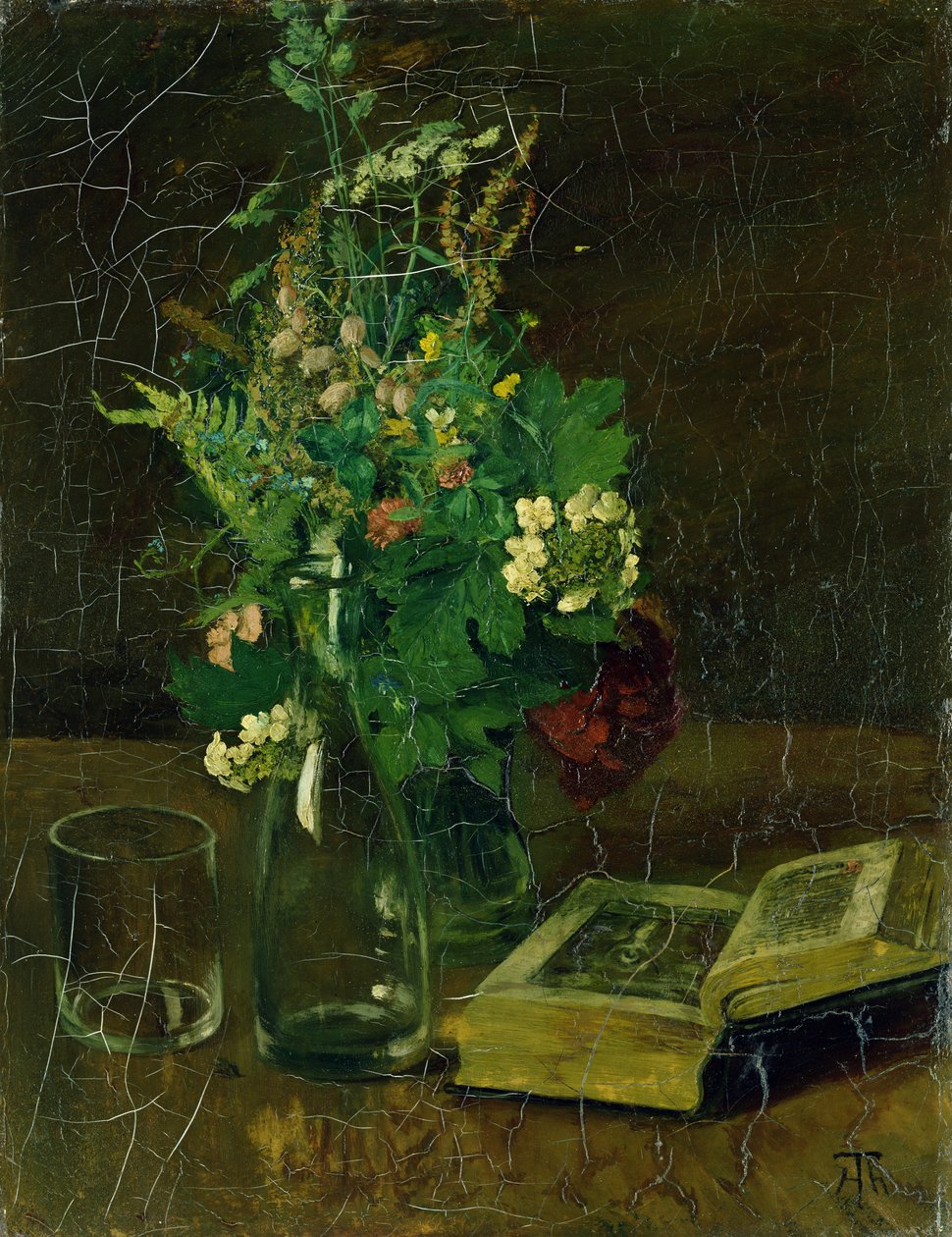 Stilleven met een bos bloemen en een bijbel, 1872 door Hans Thoma