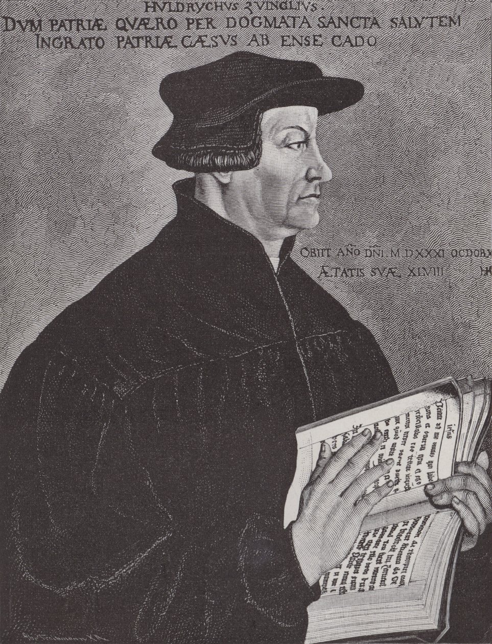 Huldrych Zwingli, leider van de Reformatie in Zwitserland (gravure) door Hans (after) Asper