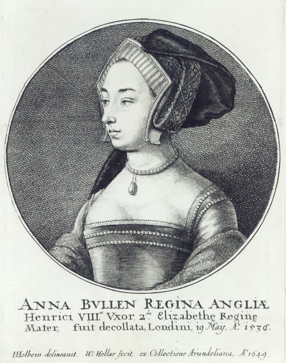 Anne Boleyn, geëtst door Wenceslaus Hollar door Hans (after) Holbein the Younger