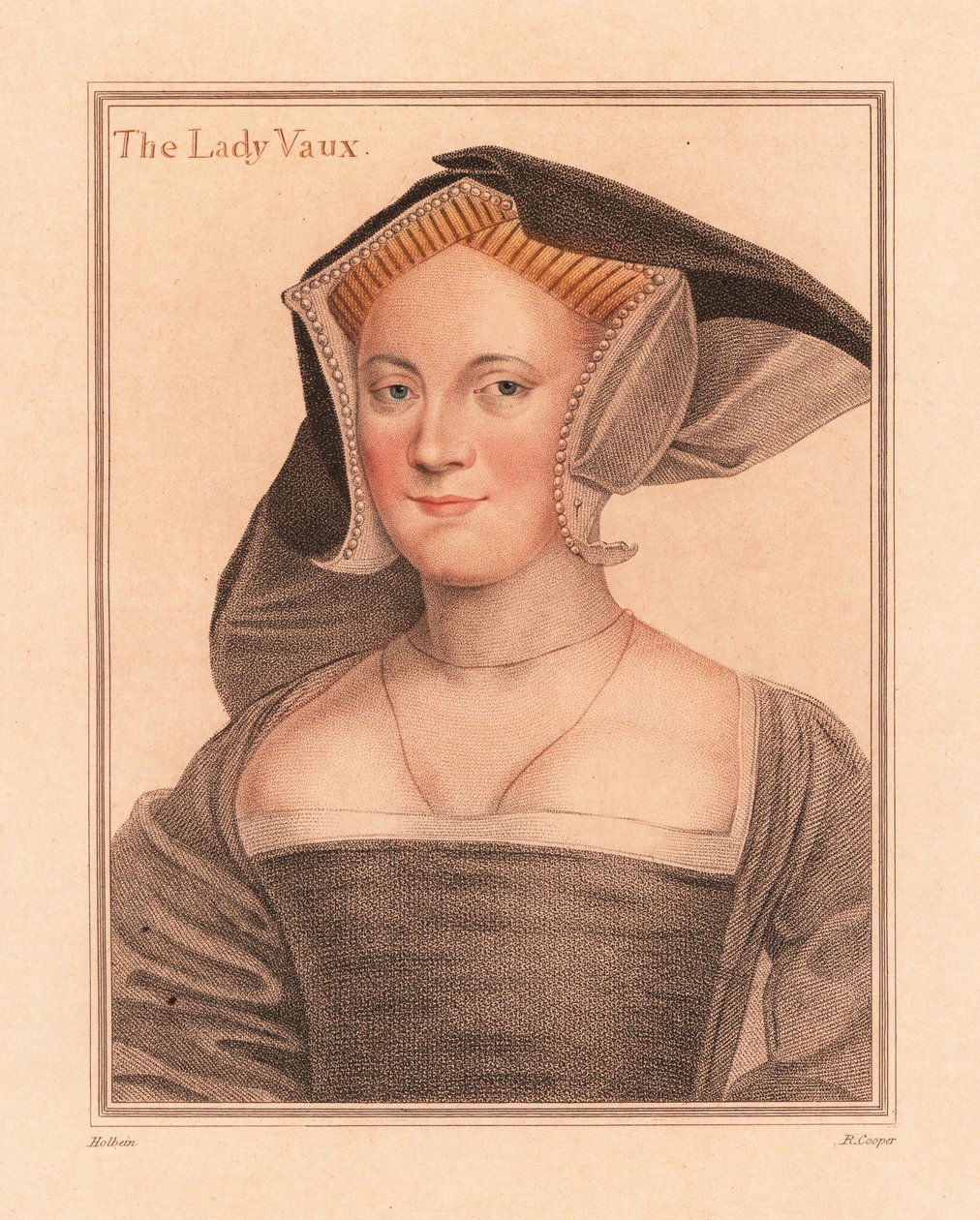 Elizabeth Cheney, Lady Vaux, 1812 (gravure) door Hans (after) Holbein the Younger