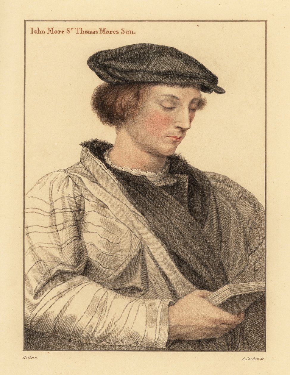 John More, 19 jaar oud, zoon van Sir Thomas More, 1812 (gravure) door Hans (after) Holbein the Younger