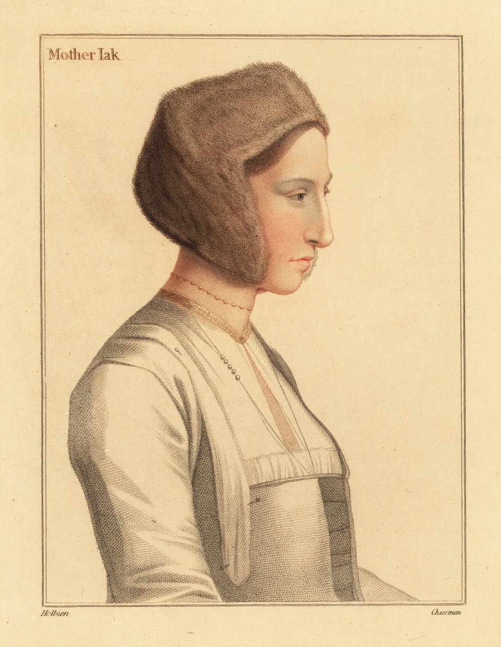 Margaret Clement, pleegdochter van Thomas More, 1812 (gravure) door Hans (after) Holbein the Younger