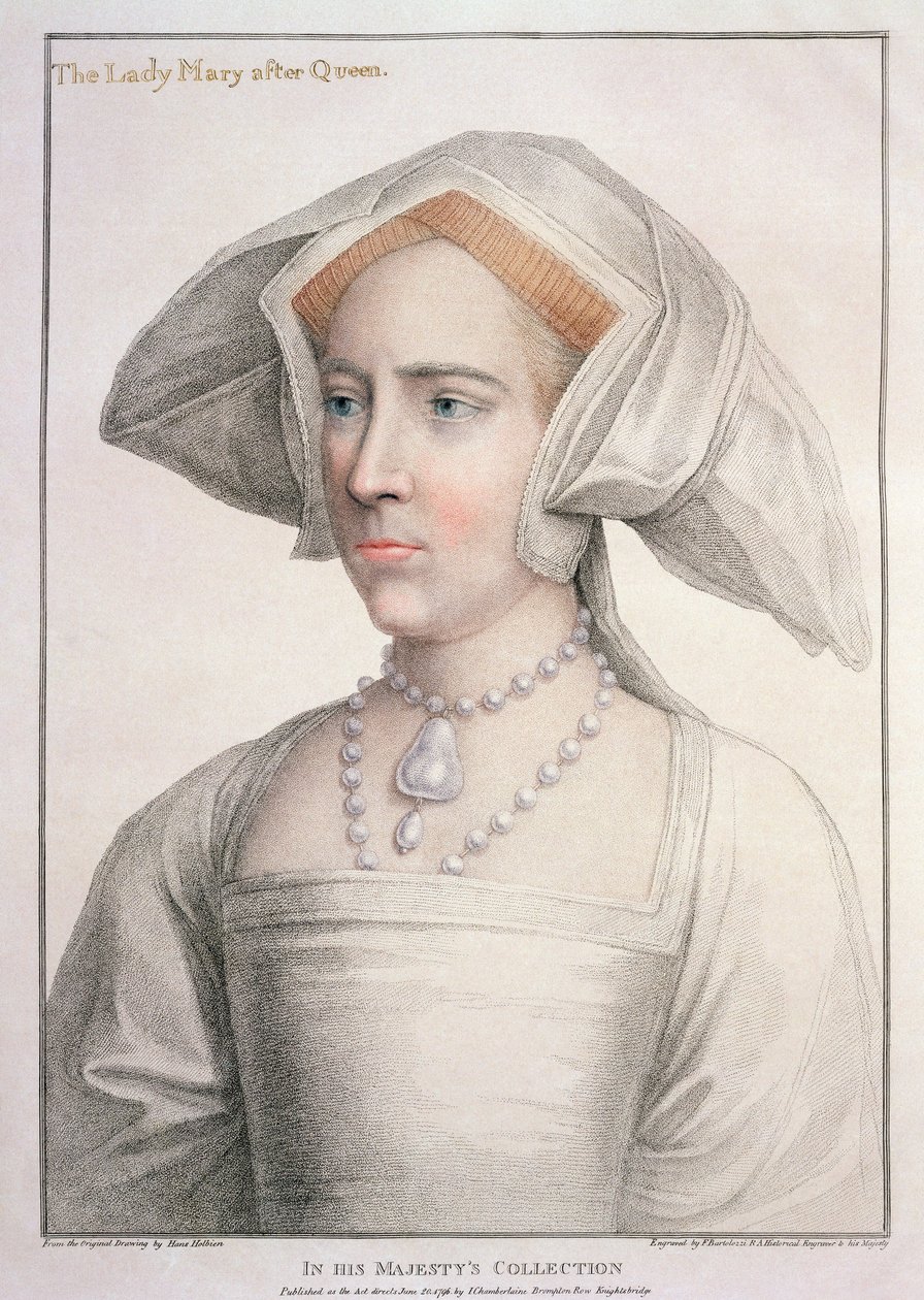 Mary Tudor (1516-58) gegraveerd door Francesco Bartolozzi (1727-1815) door Hans (after) Holbein the Younger