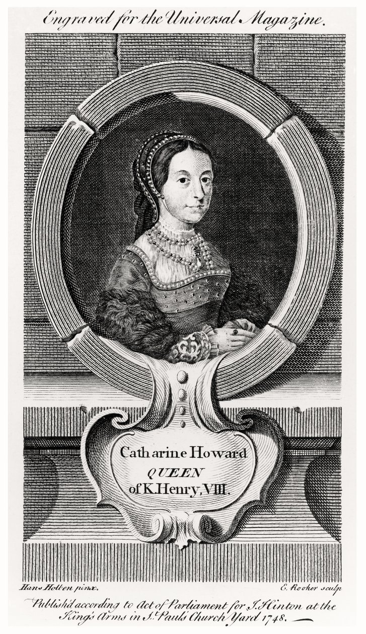 Portret van Catherine Howard (1520-42) gegraveerd door Edward Rooker (ca.1712-74) 1748 (gravure) door Hans (after) Holbein the Younger