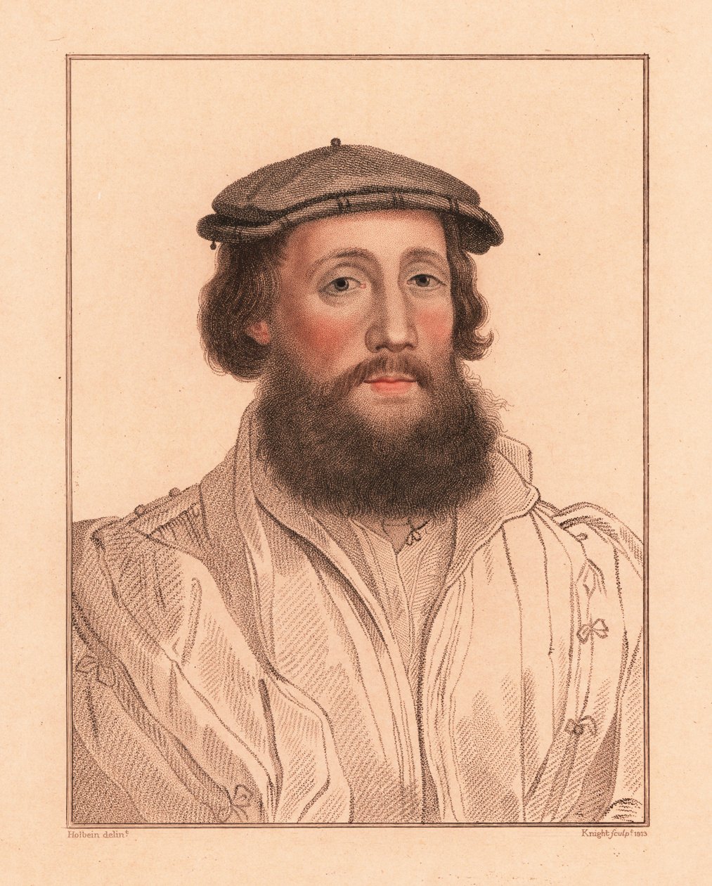 Portret van een onbekende man, hof van koning Hendrik VIII, ca. 1532, 1812 (gravure) door Hans (after) Holbein the Younger