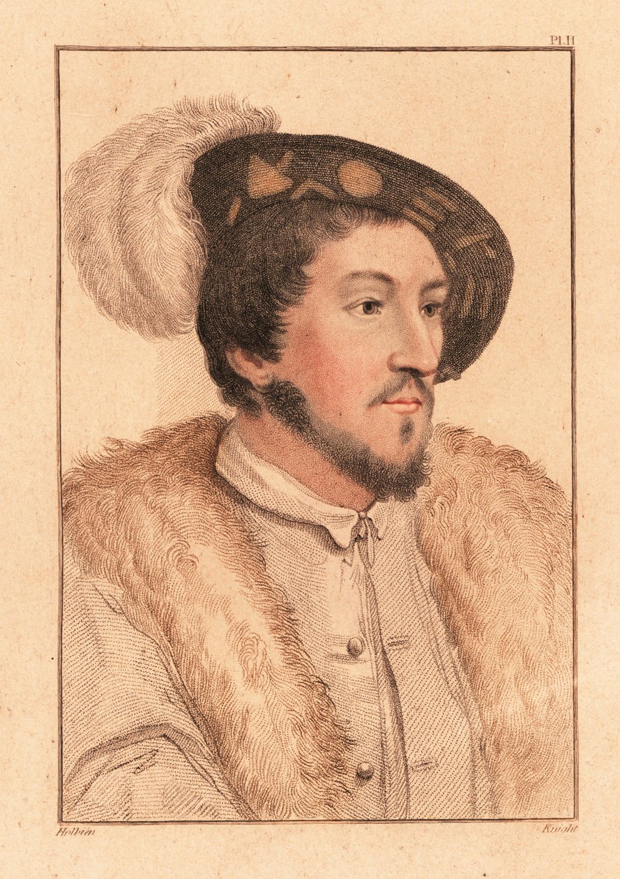 Portret van een onbekende man, hof van koning Hendrik VIII, c. 1532, 1812 (gravure) door Hans (after) Holbein the Younger