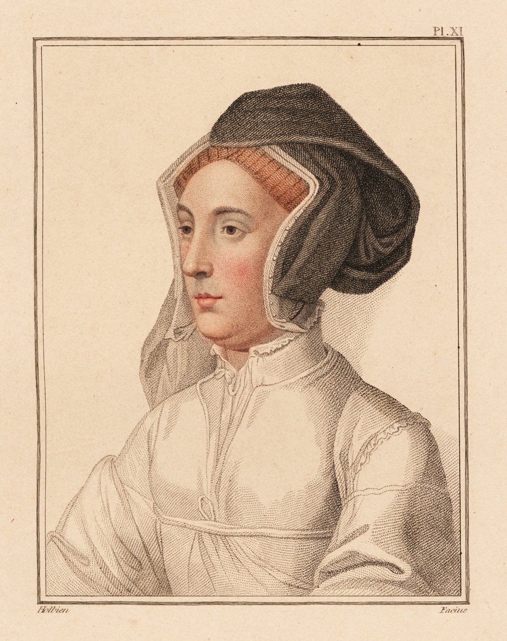 Portret van onbekende vrouw van het hof van koning Hendrik VIII, 1812 (gravure) door Hans (after) Holbein the Younger