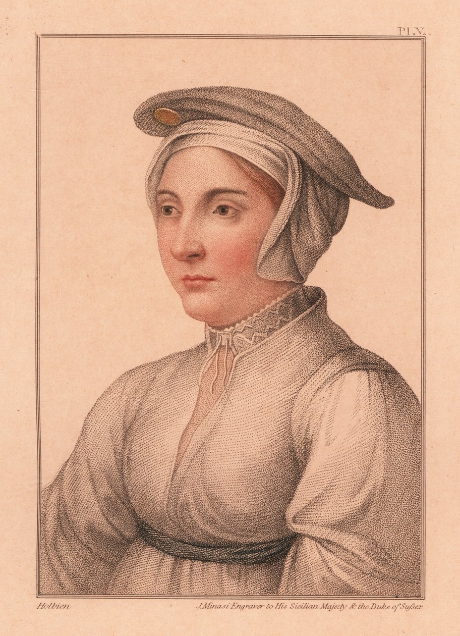Portret van onbekende vrouw van het hof van koning Hendrik VIII, 1812 (gravure) door Hans (after) Holbein the Younger
