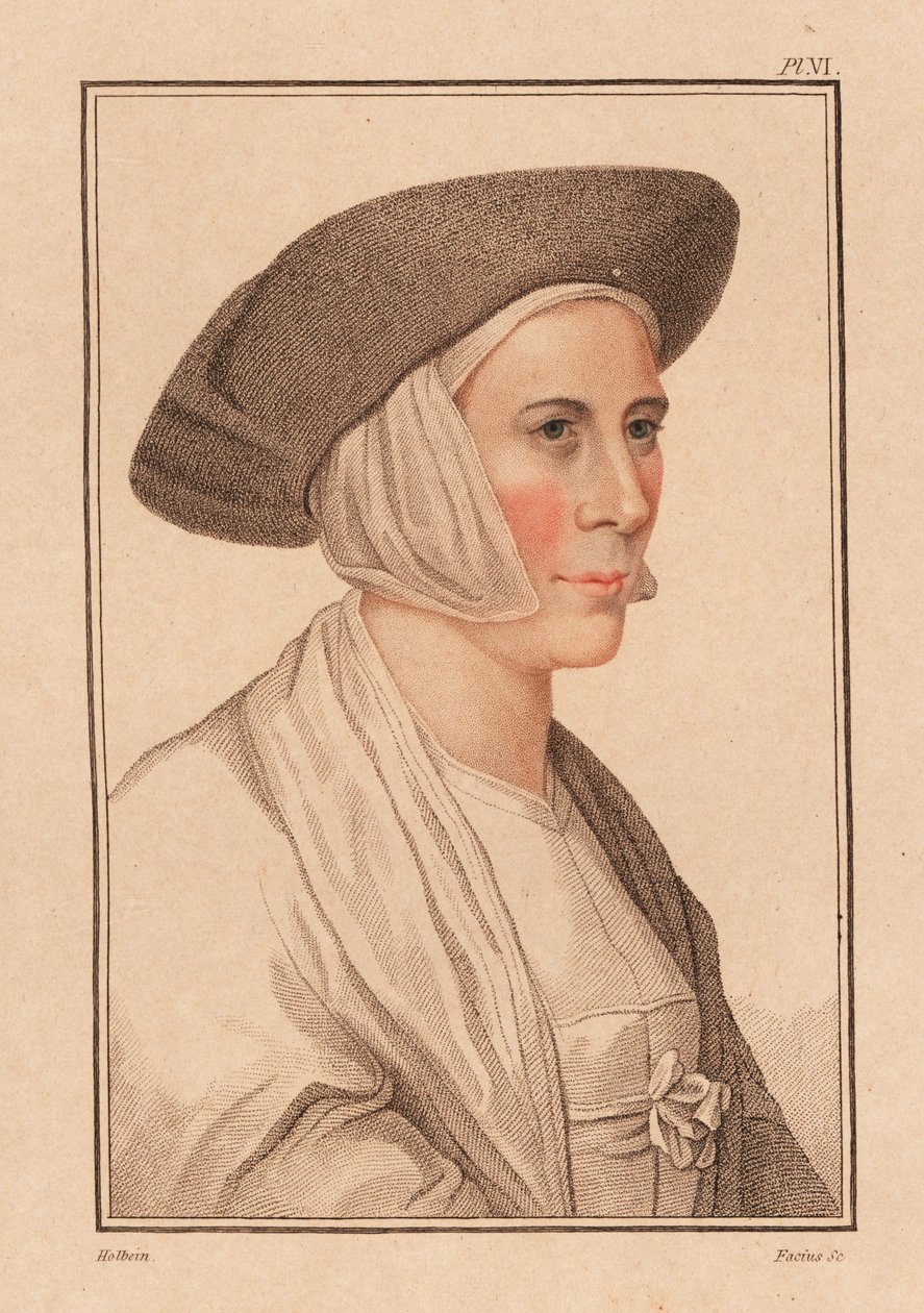 Portret van onbekende vrouw van het hof van koning Henry VIII.,1812 (gravure) door Hans (after) Holbein the Younger