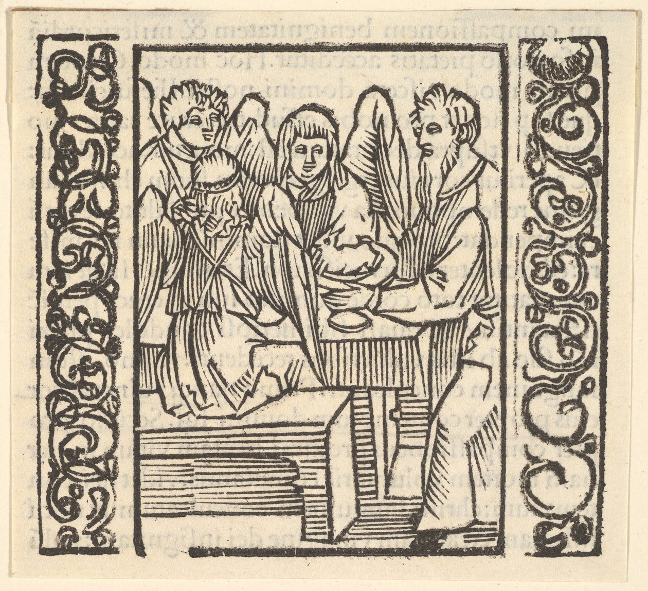 Engelen Bediend aan een Tafel, illustratie uit Speculum Passionis door Hans Baldung