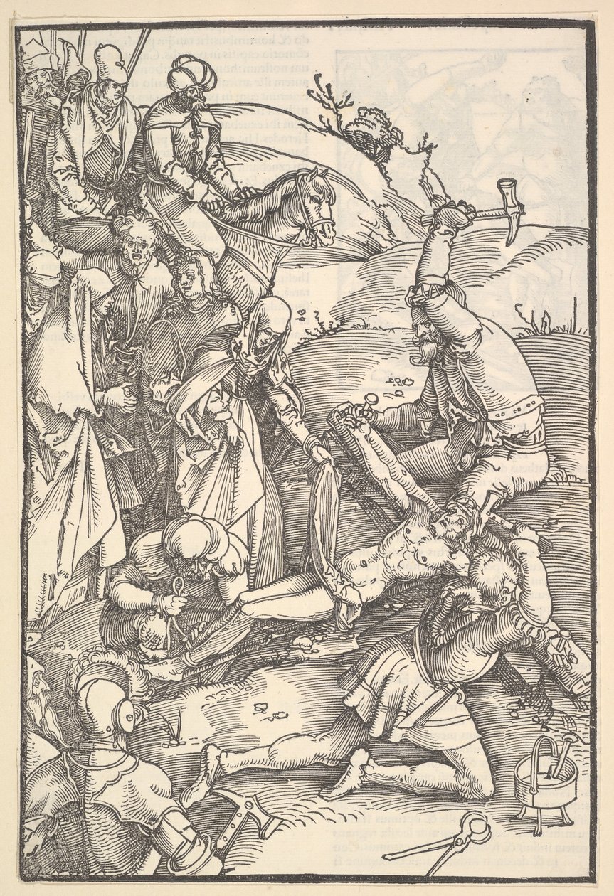 Christus aan het kruis genageld, verso: Christus aan het kruis genageld, uit Speculum Passionis Domini door Hans Baldung