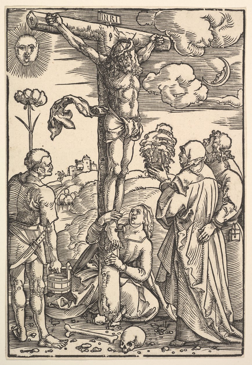 Christus aan het kruis met de Maagd en de heiligen Longinus, Maria Magdalena en Johannes door Hans Baldung