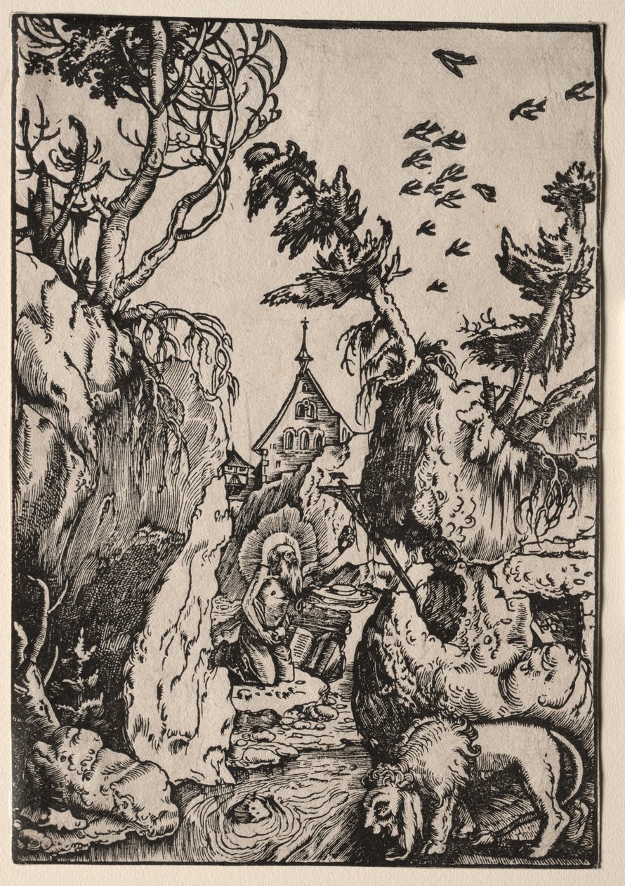 St. Hiëronymus in de wildernis door Hans Baldung
