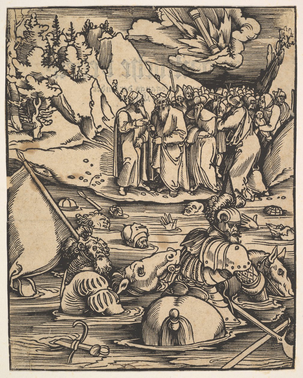 De Egyptenaren steken de Rode Zee over, uit Das Buch Granatapfel, 1511 door Hans Baldung