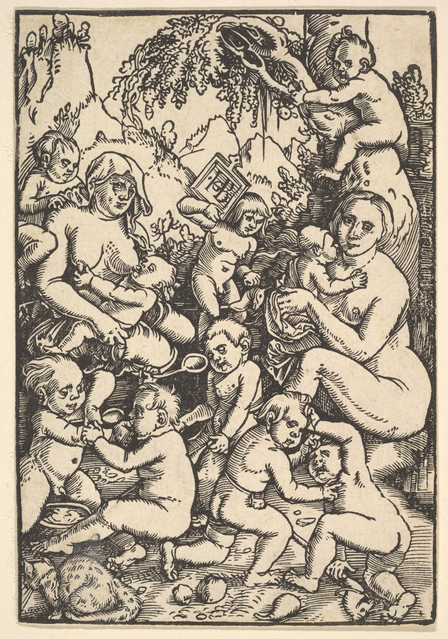 Twee moeders met kinderen Die Kinderaue door Hans Baldung