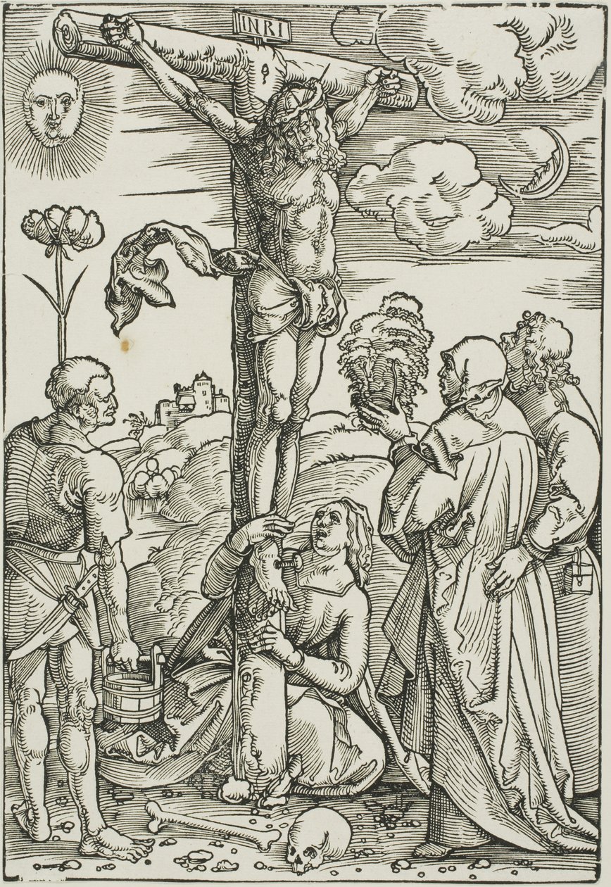 Christus aan het kruis met Maria, Johannes, de Magdalena en Stefanus door Hans Baldung Grien