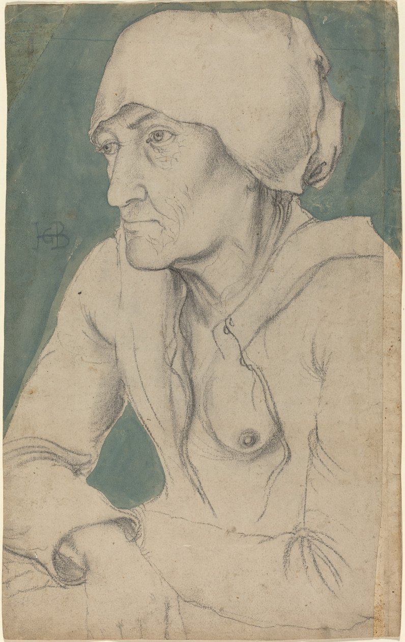 Halffiguur van een oude vrouw met een muts door Hans Baldung Grien