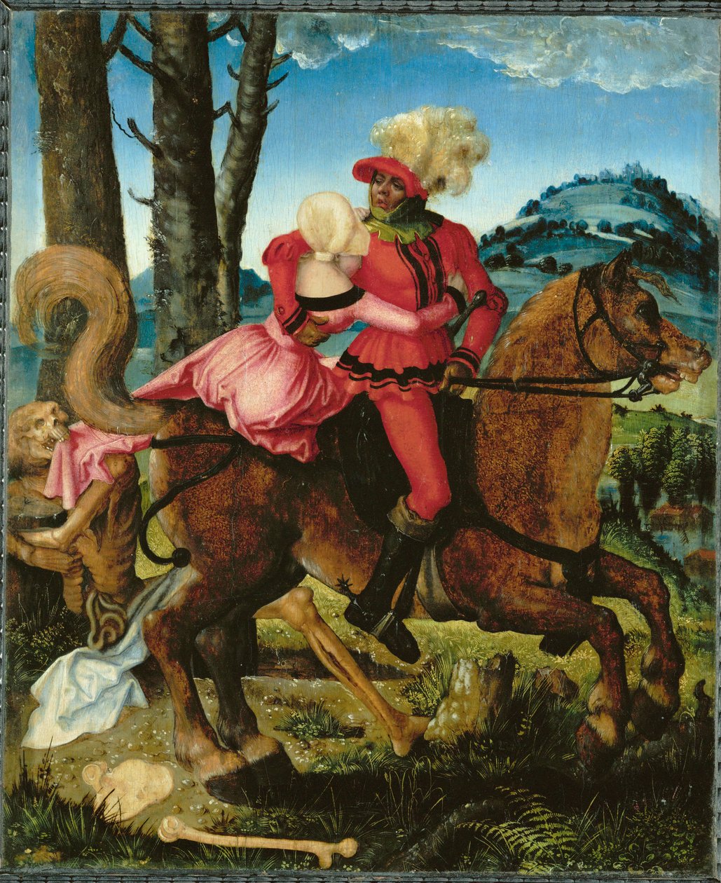 Ridder, maagd en dood (schilderij op hout) door Hans Baldung Grien