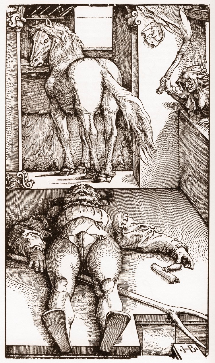 De betoverde palefrenier - (Slapende stalknecht en tovenares) houtsnede door Hans Baldung Grien (1485-1544) circa 1544 door Hans Baldung Grien