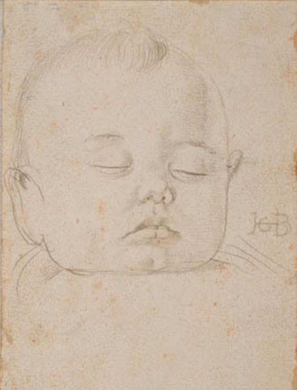 Het hoofd van een slapende babyjongen, en face door Hans Baldung Grien