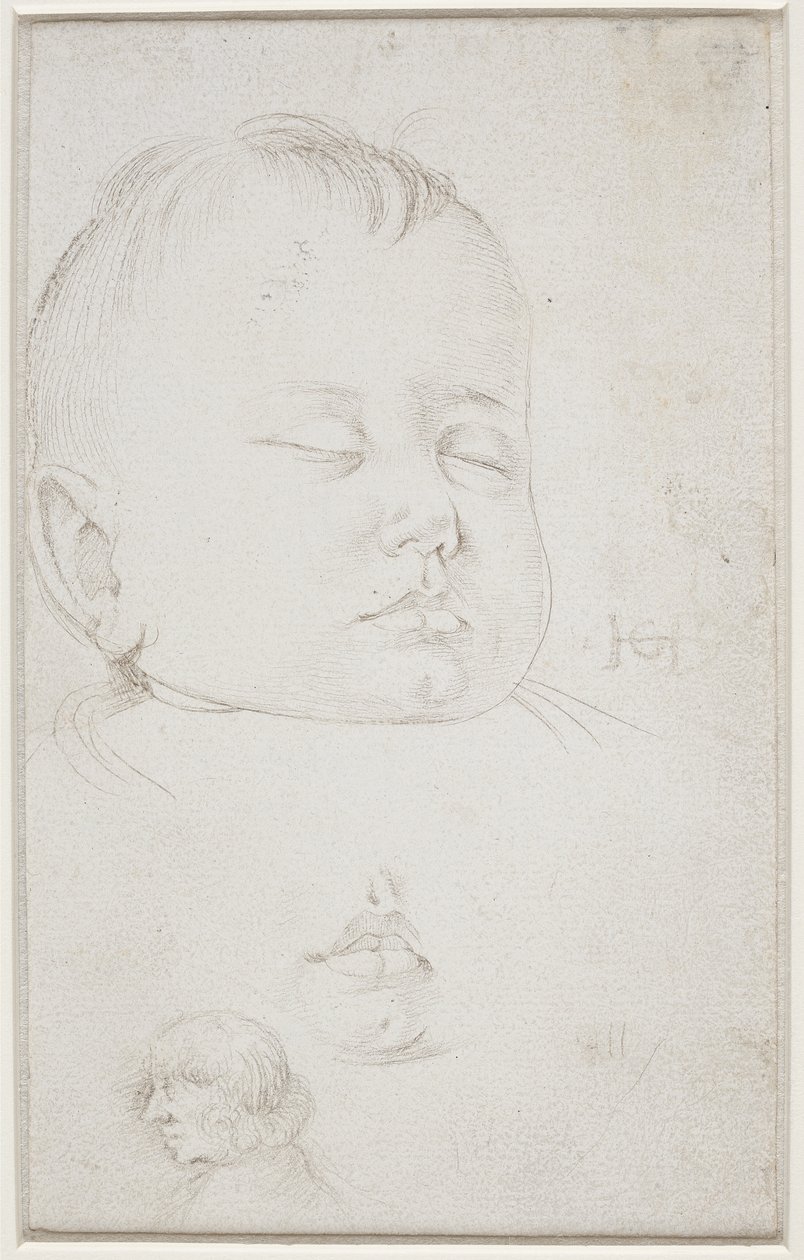 Het hoofd van een kleine jongen in driekwart profiel, de halfopen mond van de jongen door Hans Baldung Grien