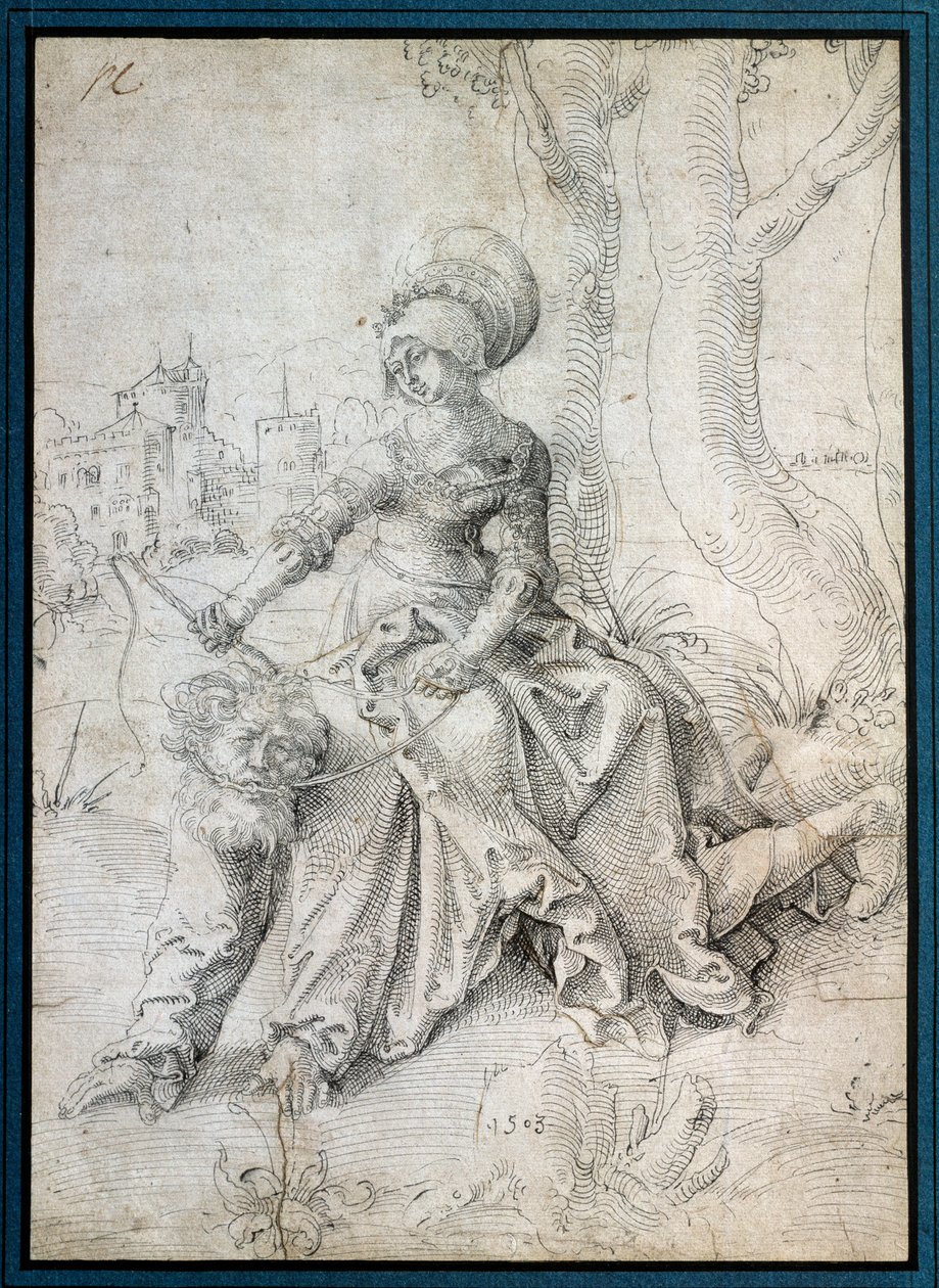 De vrouw die de man berijdt: Phyllis zittend op de rug van Aristoteles door Hans Baldung Grien