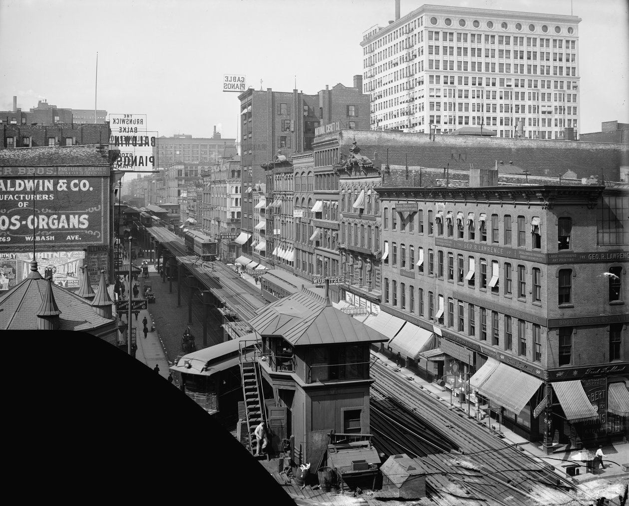 Verhoogde spoorweg, Wabash Avenue, Chicago, Illinois, ca.1900-10 door Hans Behm
