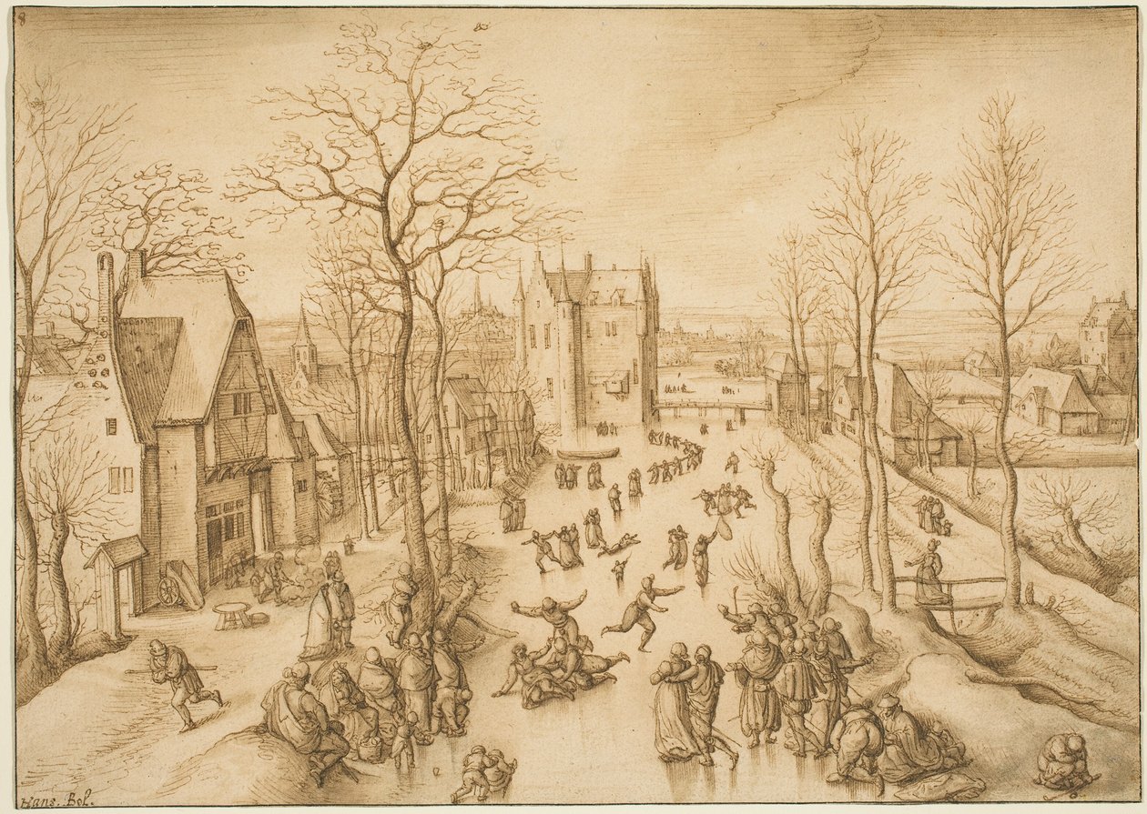 Winterlandschap met Schaatsers door Hans Bol